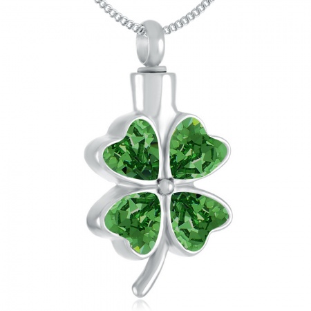 Shamrock Ashes Necklace, Personalised, Green Crystal