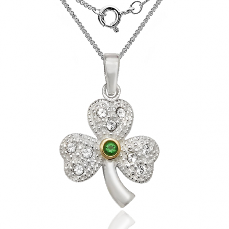 Shamrock Necklace with Green Stone, Sterling Silver