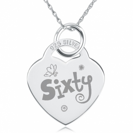 60th Sixty Birthday Sterling Silver Heart Necklace (can be personalised)