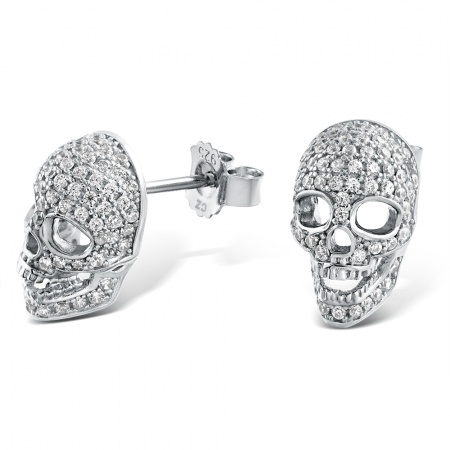 Skull Earrings, Sterling Silver & Cubic Zirconia