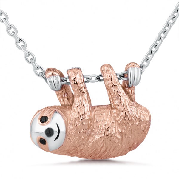 Sloth Necklace, Sterling Silver with Rose Gold Vermeil with Personalised Engraving
