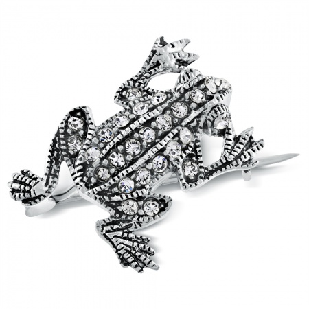 Small Frog Brooch, Cubic Zirconia & Sterling Silver