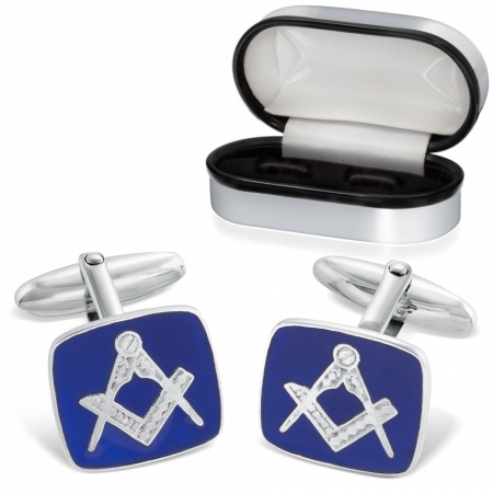 Masonic Square Sterling Silver & Enamel Cufflinks (can be personalised)