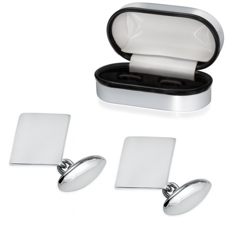 Plain Square Cufflinks with Chain, Personalised, 925 Sterling Silver