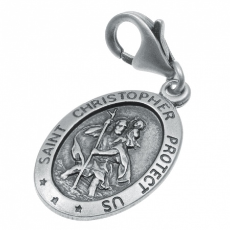 St Christopher Protect Us Charm, Personalised, Sterling Silver