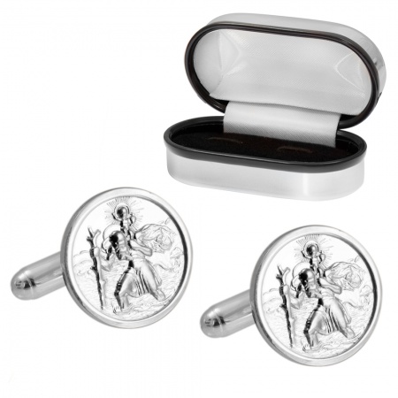 St Christopher Cufflinks, 925 Sterling Silver (can be personalised)