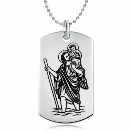 St Christopher Dog Tag, Personalised / Engraved, 925 Sterling Silver by Gioiello