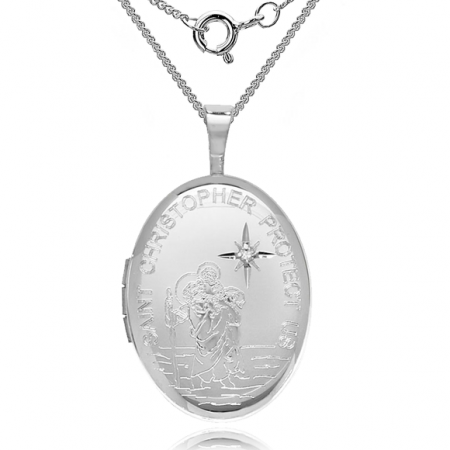 St Christopher Locket, Personalised / Engraved Real Diamond & Sterling Silver