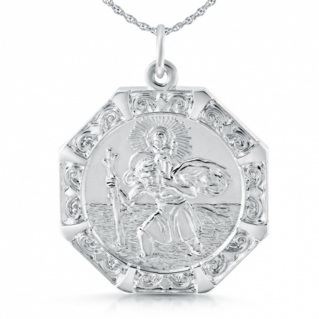 St Christopher Necklace, Personalised, Octagonal Relief