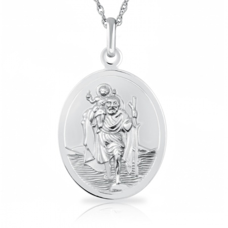 St Christopher Necklace, Personalised, Sterling Silver, Oval