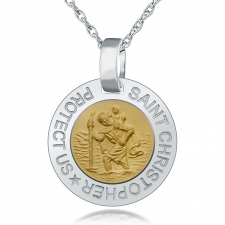 St Christopher Two-Tone Necklace, 925 Sterling Silver (Engraving Available)
