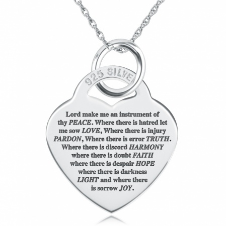 St Francis Prayer Necklace, Personalised, 925 Sterling Silver