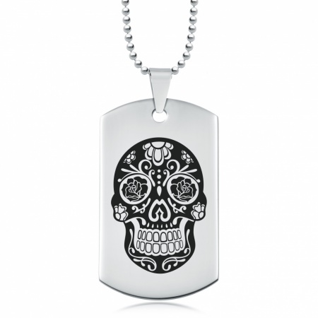 Sugar Skull, Day of the Dead Dog Tag, Stainless Steel Personalised