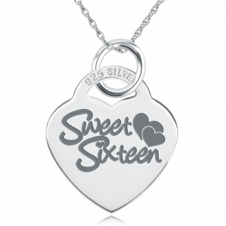 Sweet Sixteen Necklace, Personalised, Sterling Silver, Heart Shaped