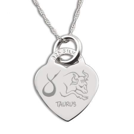 Taurus Star Sign Heart Shaped Sterling Silver Necklace (can be personalised)