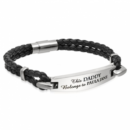 This Daddy Belongs To Bracelet, Personalised, Leather & Stainless Steel