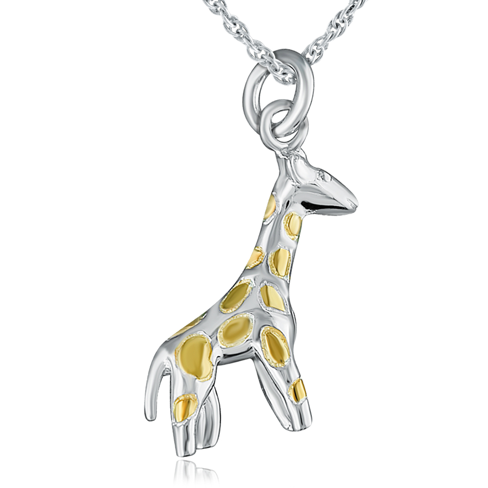 Giraffe Necklace, Sterling Silver, with Gold Spots