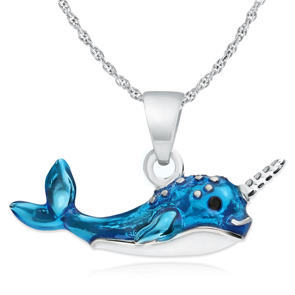 Blue Whale Necklace, Colour Enamel & Sterling Silver
