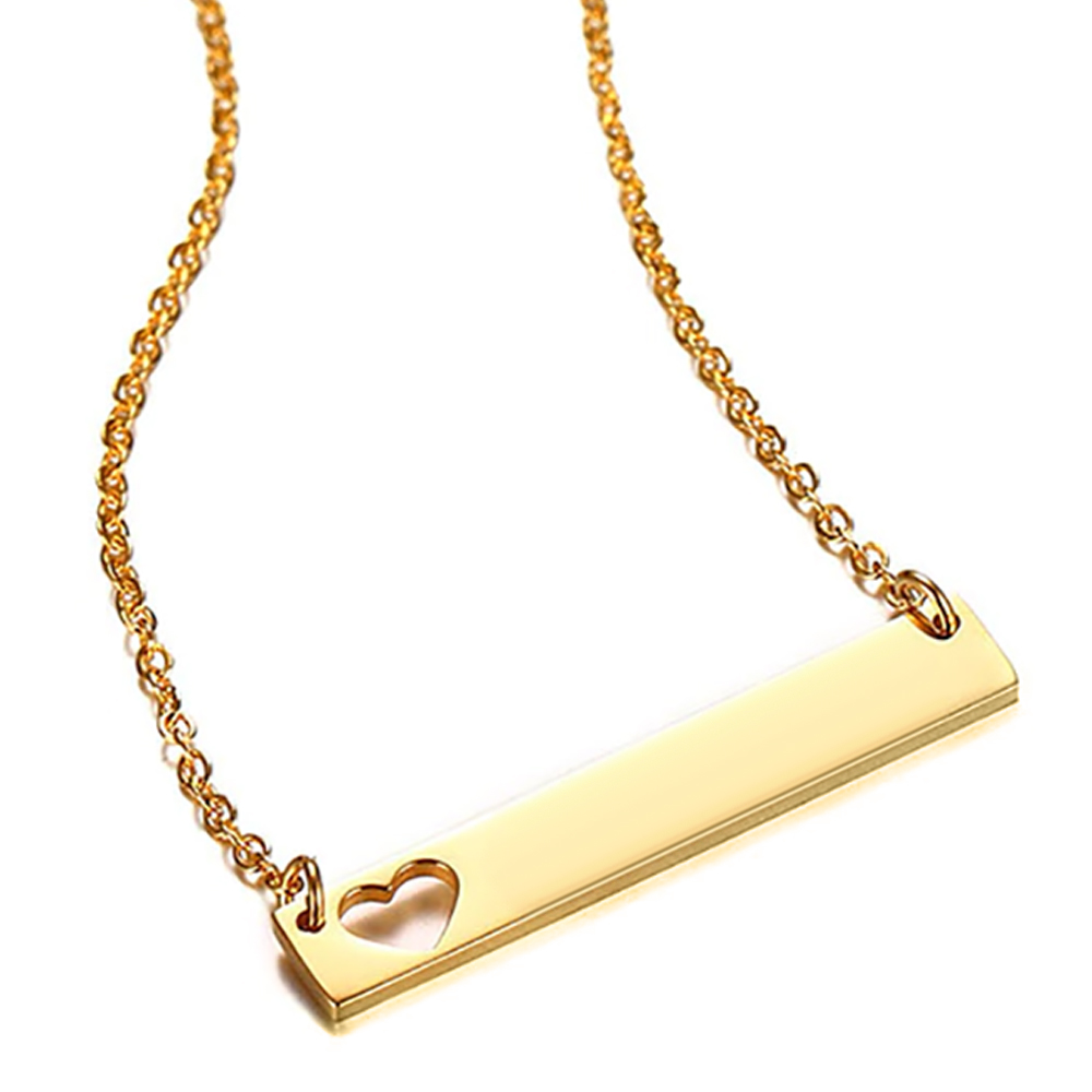 Name Plate Cutout Heart Necklace, Gold Plated