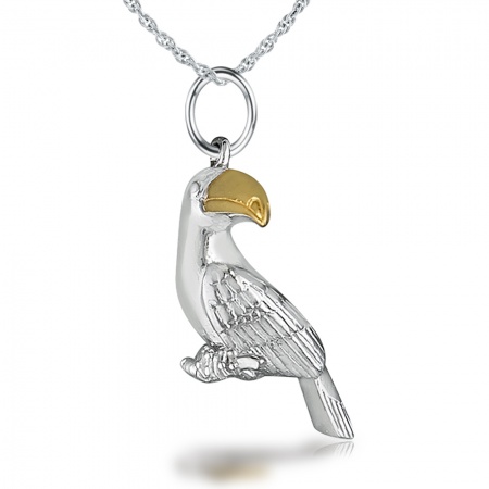 Toucan Necklace, Sterling Silver with Gold Vermeil Beak