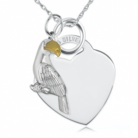 Toucan and Heart Necklace, Personalised, Sterling Silver