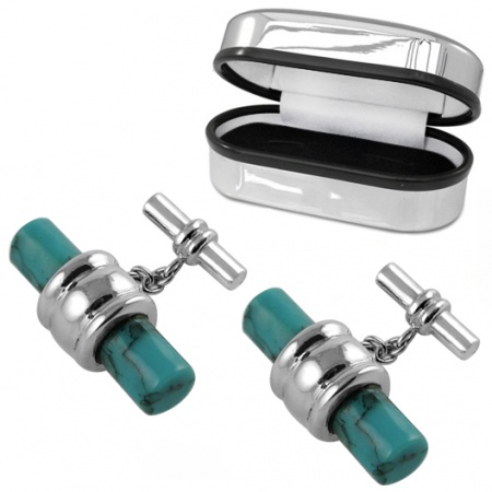 Turquoise Barrel Cufflinks, 925 Sterling Silver (can be personalised)