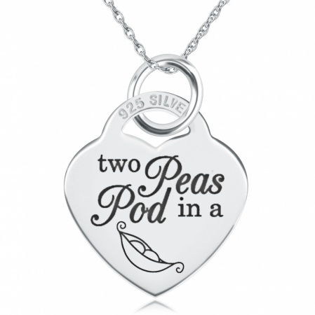 Two Peas In A Pod Heart Shaped Sterling Silver Necklace (can be personalised)