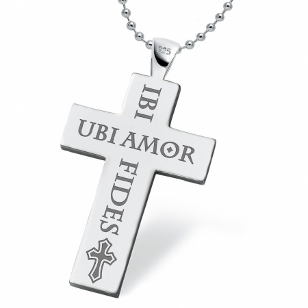 Ubi Amor, Ibi Fides Cross Necklace, Personalised / Engraved, 925 Sterling Silver