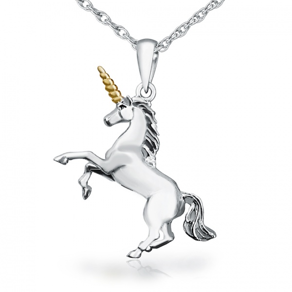 Unicorn Necklace, Sterling Silver and Yellow Gold