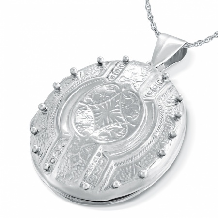 Victorian Style Large Locket Necklace, 925 Sterling Silver (personalised/ engraved)