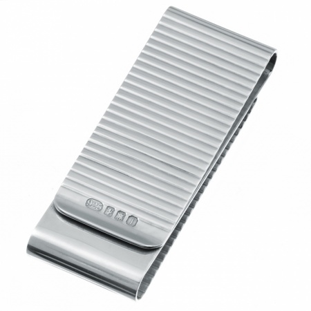 Ribbed Double Sided Money Clip, 925 Sterling Silver, Hallmarked