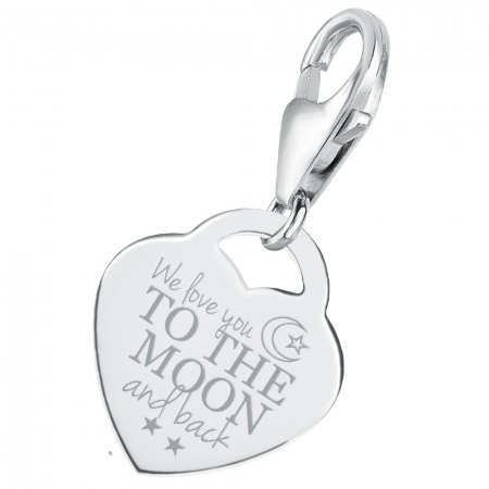 We Love You to the Moon & Back Charm, Personalised/ Engraved, 925 Sterling Silver