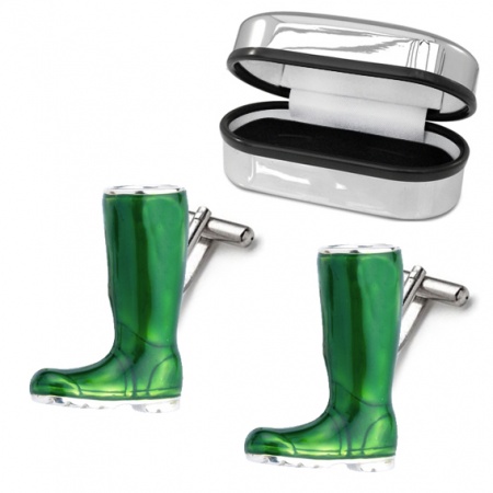 Wellington Boot Cufflinks, Green Enamel & 925 Sterling Silver (can be personalised)