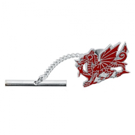 Welsh Dragon Tie Tack Sterling Silver & Red Enamel
