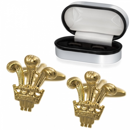 Prince of Wales Feathers Cufflinks, Gold Plated, Personalised, Welsh